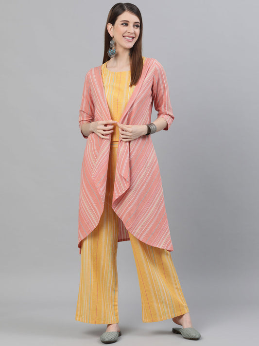 Women's Yellow Handloom Co Ord Set with Jacket