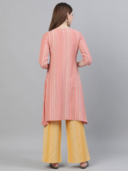 Women's Yellow Handloom Co Ord Set with Jacket