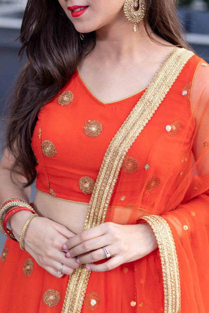 Women's Bright Orange Lehenga Set