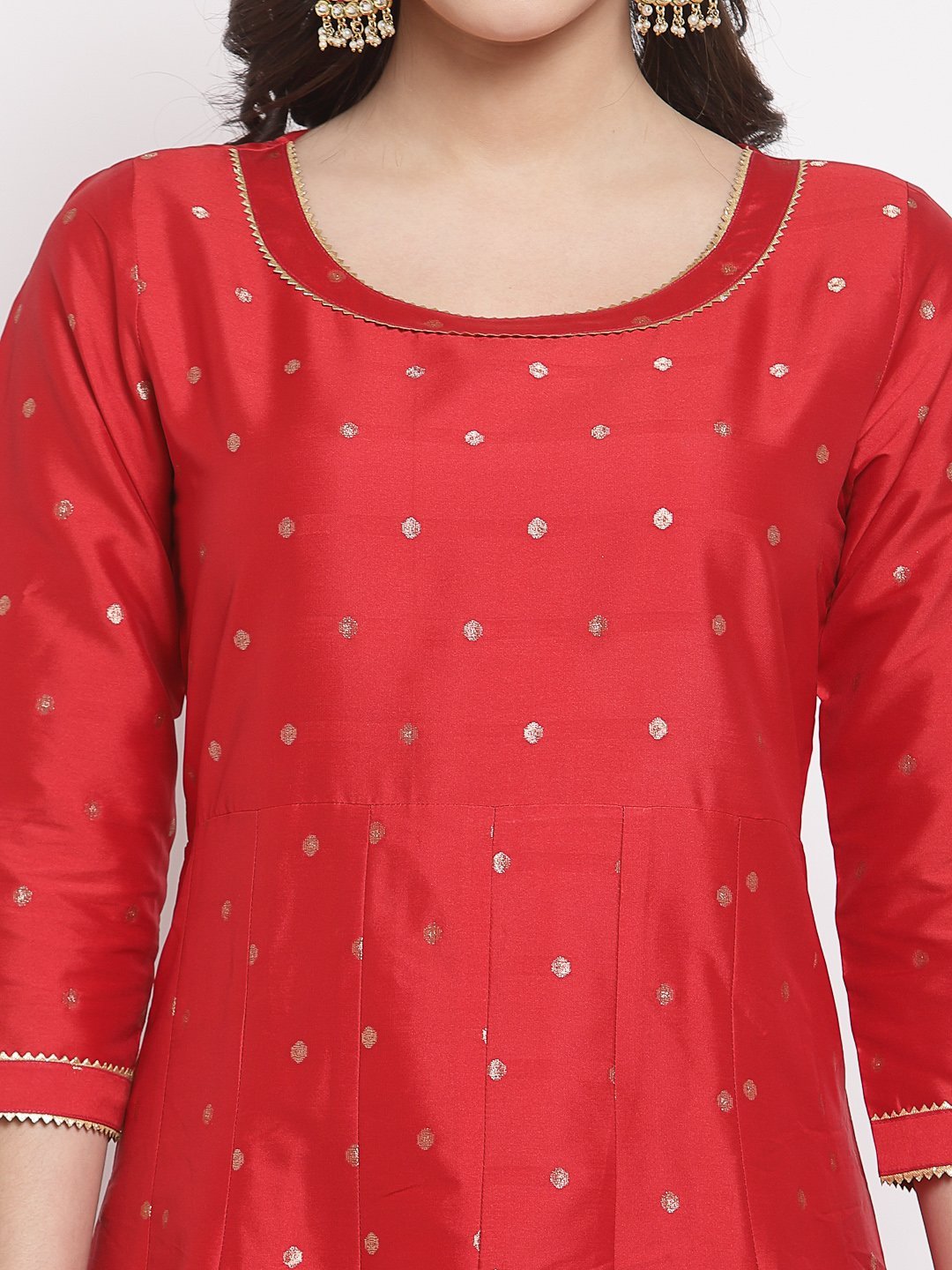 Women Red Silk Anarkali Kurta with Dupatta Set by Myshka (