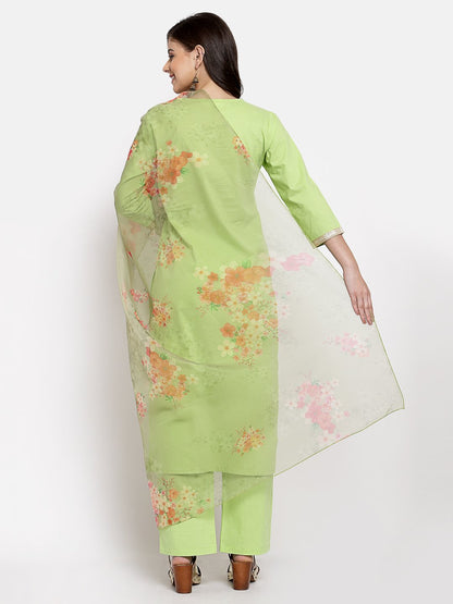 Women Green Kurta with Palazzo and Dupatta Set by Myshka (