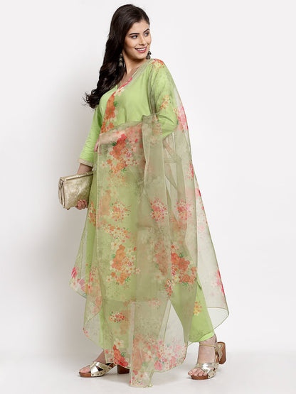 Women Green Kurta with Palazzo and Dupatta Set by Myshka (