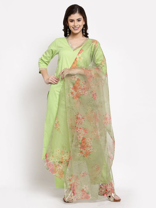 Women Green Kurta with Palazzo and Dupatta Set by Myshka (