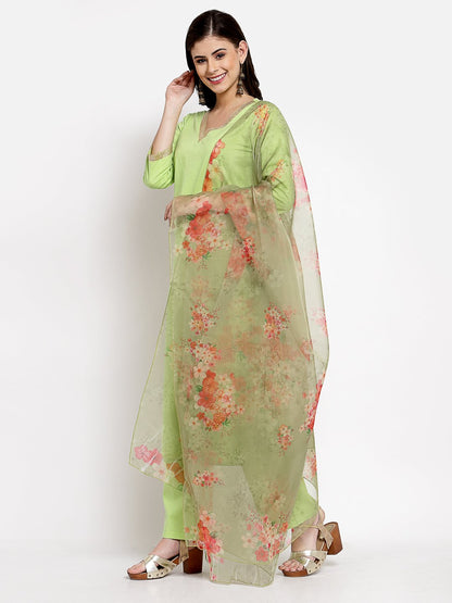 Women Green Kurta with Palazzo and Dupatta Set by Myshka (