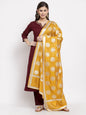 Women's Burgundy Cotton Solid 3/4 Sleeve Square Neck Casual Kurta Pant Dupatta Set
