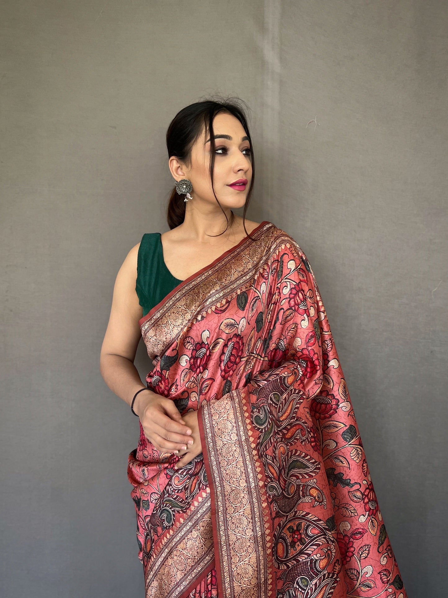 Women's Pink Diva Soft Silk Kalamkari Printed Saree