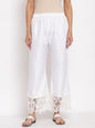 Women's White Cotton Solid Casual Trouser