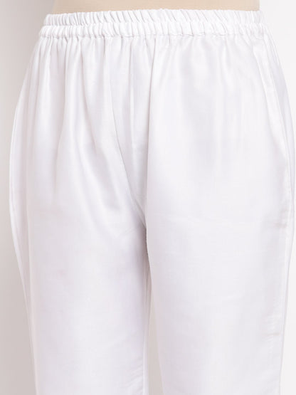 Women's White Cotton Solid Casual Trouser
