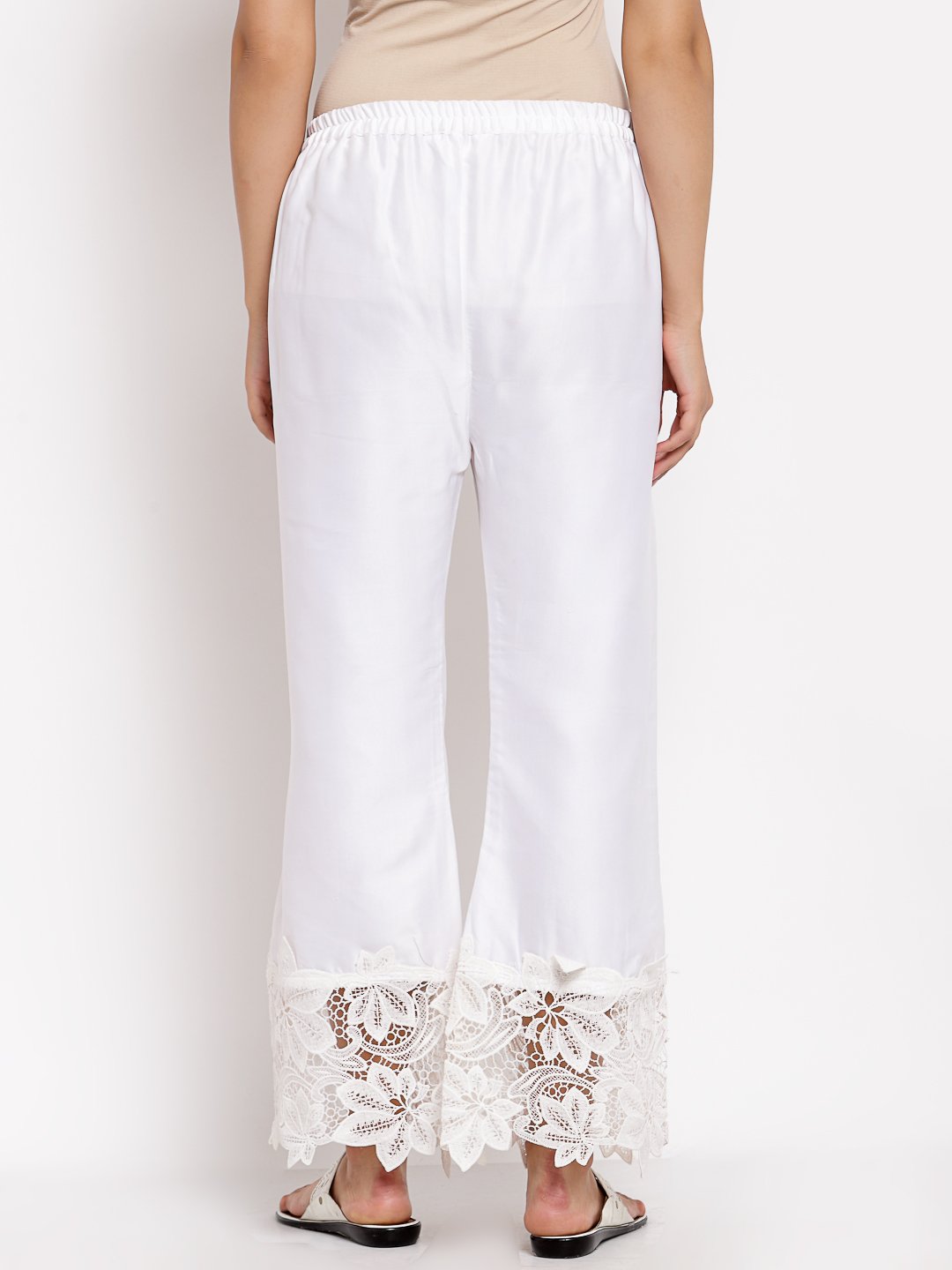 Women's White Cotton Solid Casual Trouser