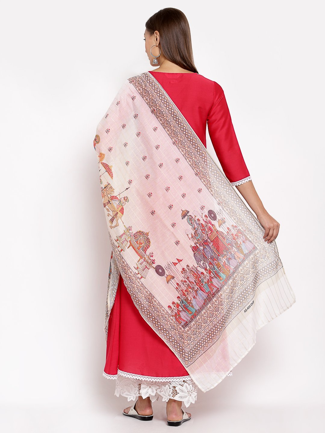 Women's Pink Cotton Solid 3/4 Sleeve V Neck Casual Kurta Dupatta Set