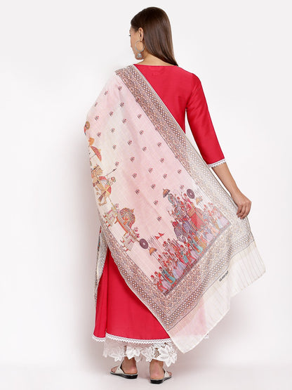 Women's Pink Cotton Solid 3/4 Sleeve V Neck Casual Kurta Dupatta Set