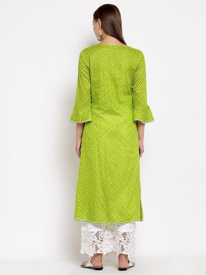 Women Green Cotton Printed Kurta by Myshka (