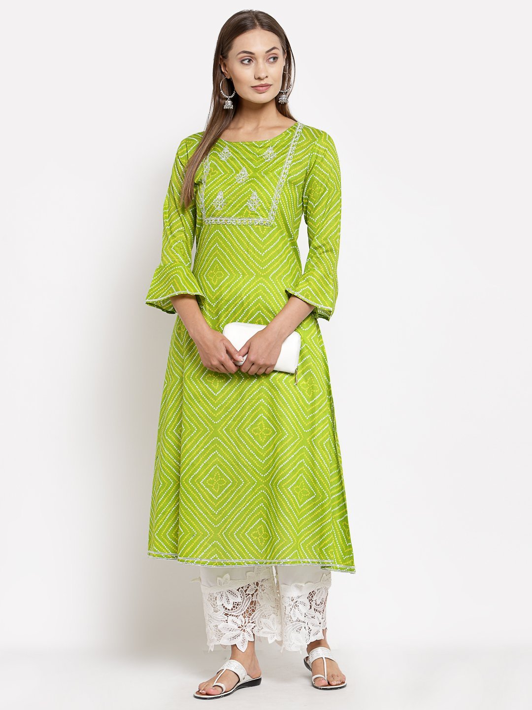 Women Green Cotton Printed Kurta by Myshka (
