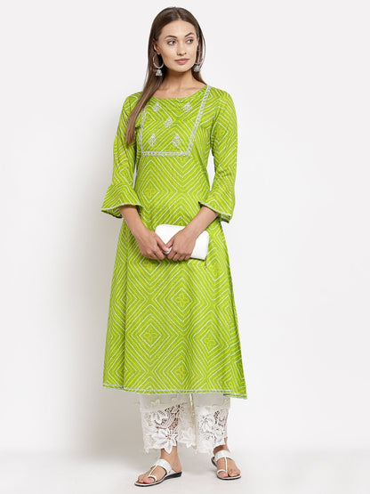 Women Green Cotton Printed Kurta by Myshka (