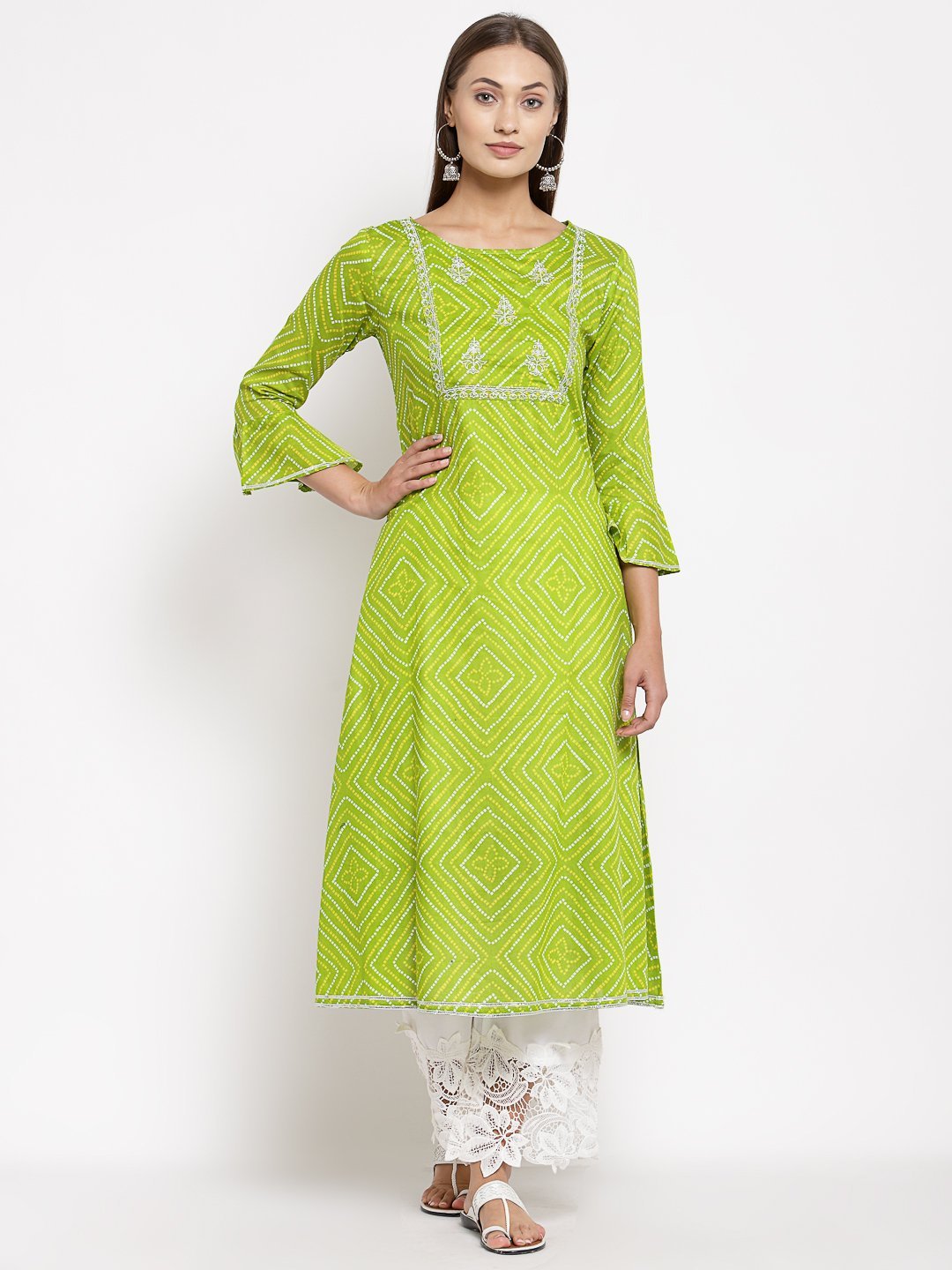 Women Green Cotton Printed Kurta by Myshka (