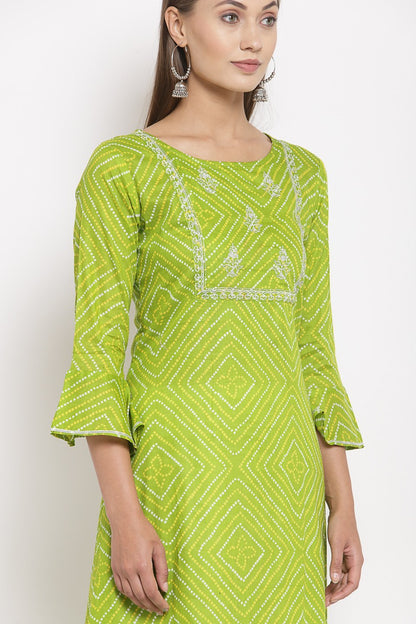 Women Green Cotton Printed Kurta by Myshka (