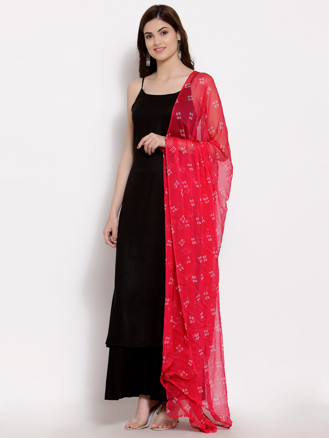Women's Black Cotton Sleeveless Off Shoulder Solid Casual kurta Palazzo Dupatta Set