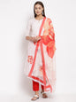 Women's White Printed Cotton Printed 3/4 Sleeve Round Neck Casual Kurta Pant Dupatta Set