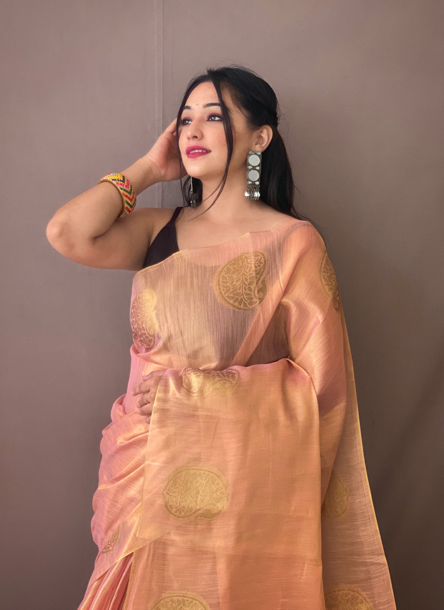 Women's Baby Pink Gulabo Banarasi Tissue Silk Zari Woven Saree