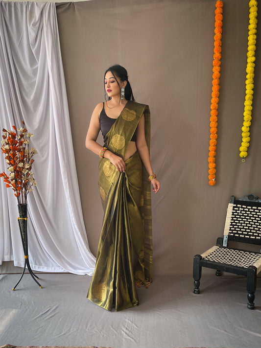 Women's Mehendi Green Gulabo Banarasi Tissue Silk Zari Woven Saree