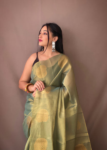 Women's Olive Green Gulabo Banarasi Tissue Silk Zari Woven Saree