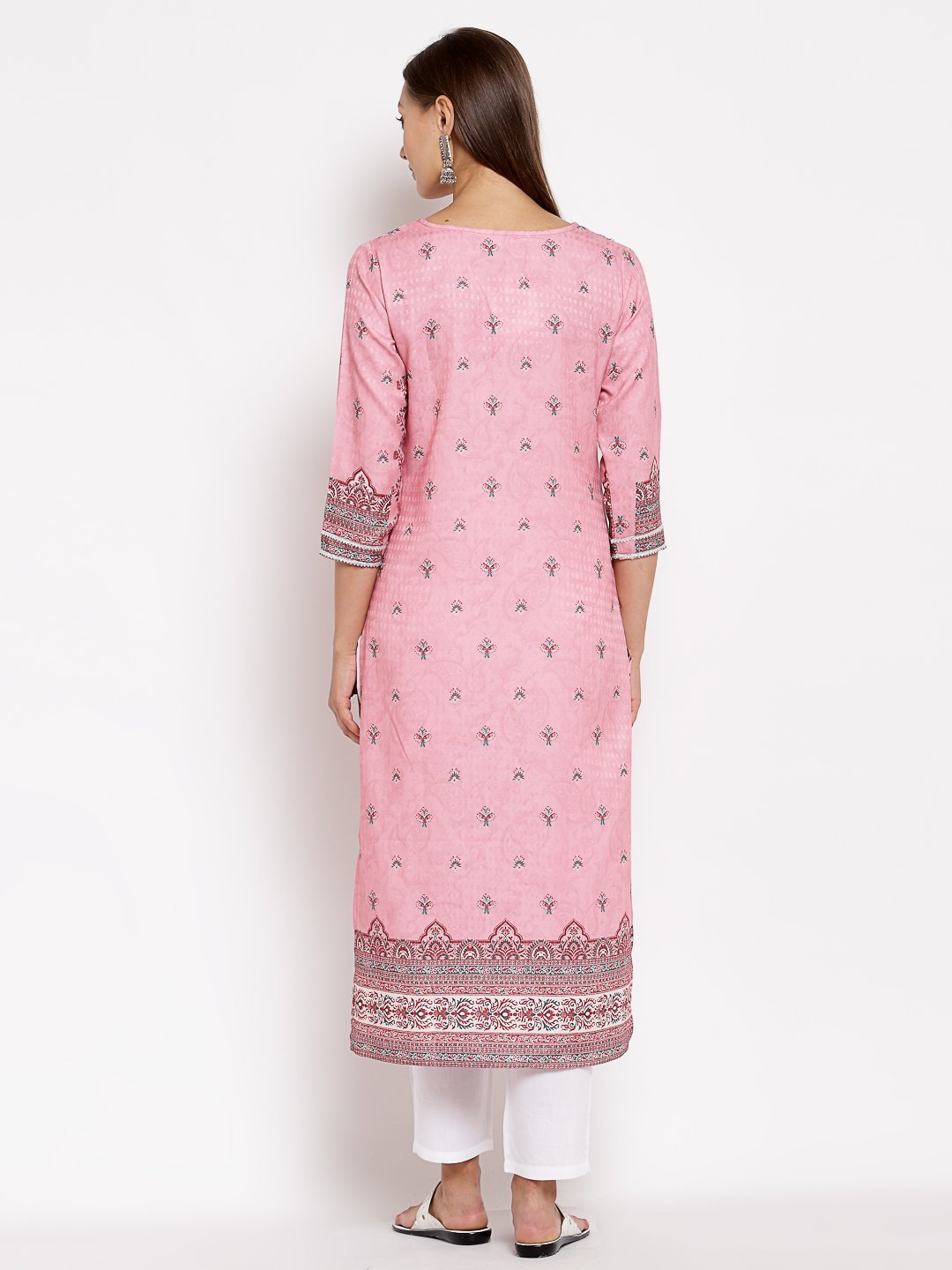 Women Pink Pashmeena Printed Kurta by Myshka (