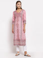 Women Pink Pashmeena Printed Kurta by Myshka (