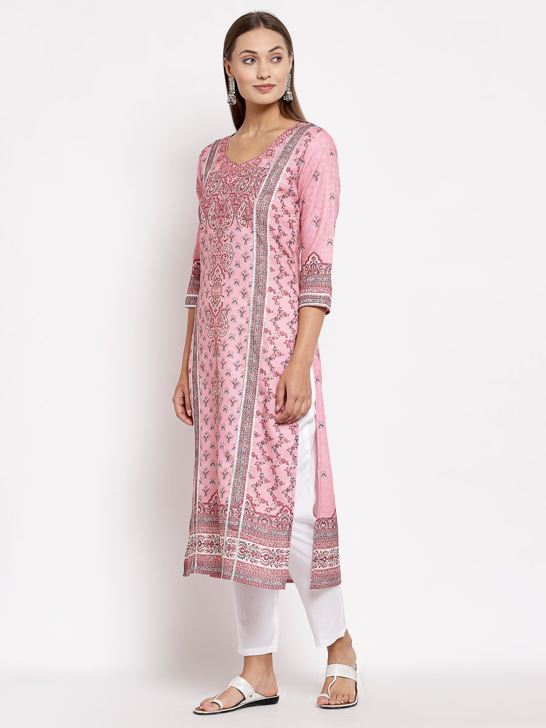 Women Pink Pashmeena Printed Kurta by Myshka (