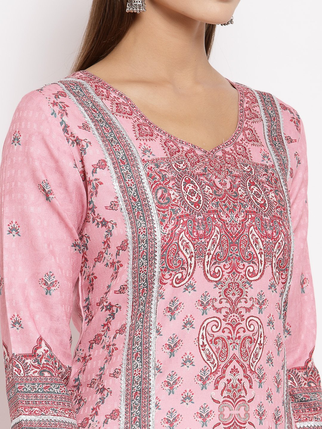 Women Pink Pashmeena Printed Kurta by Myshka (