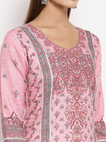 Women Pink Pashmeena Printed Kurta by Myshka (