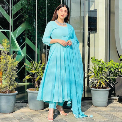 Women's Soothing Sea Cotton Anarkali Set