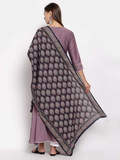 Women Purple Kurta with Printed dupatta Set by Myshka