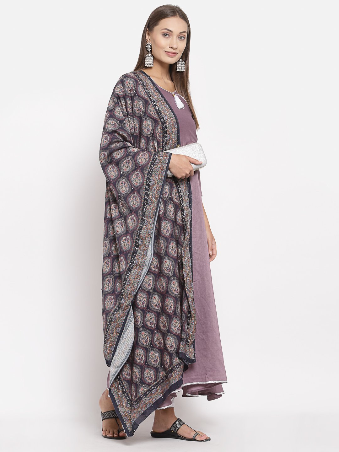Women Purple Kurta with Printed dupatta Set by Myshka