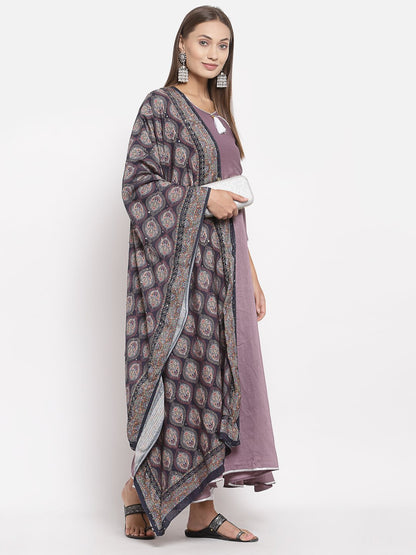 Women Purple Kurta with Printed dupatta Set by Myshka
