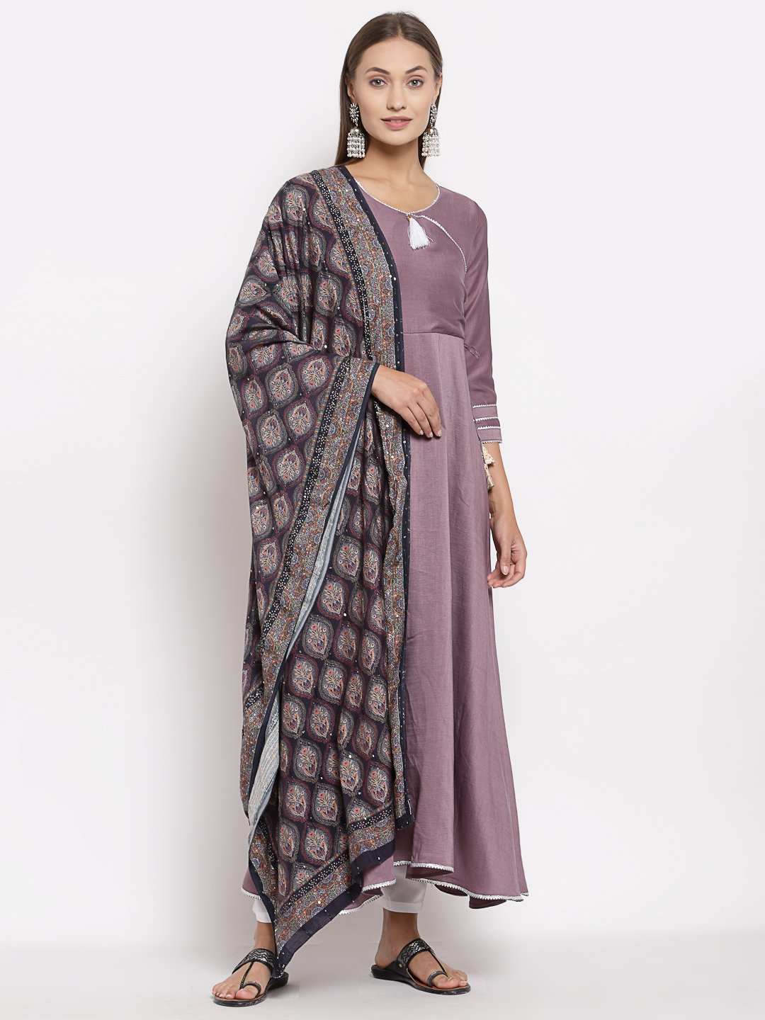 Women Purple Kurta with Printed dupatta Set by Myshka