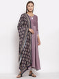 Women Purple Kurta with Printed dupatta Set by Myshka