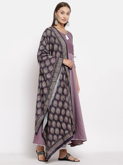 Women Purple Kurta with Printed dupatta Set by Myshka
