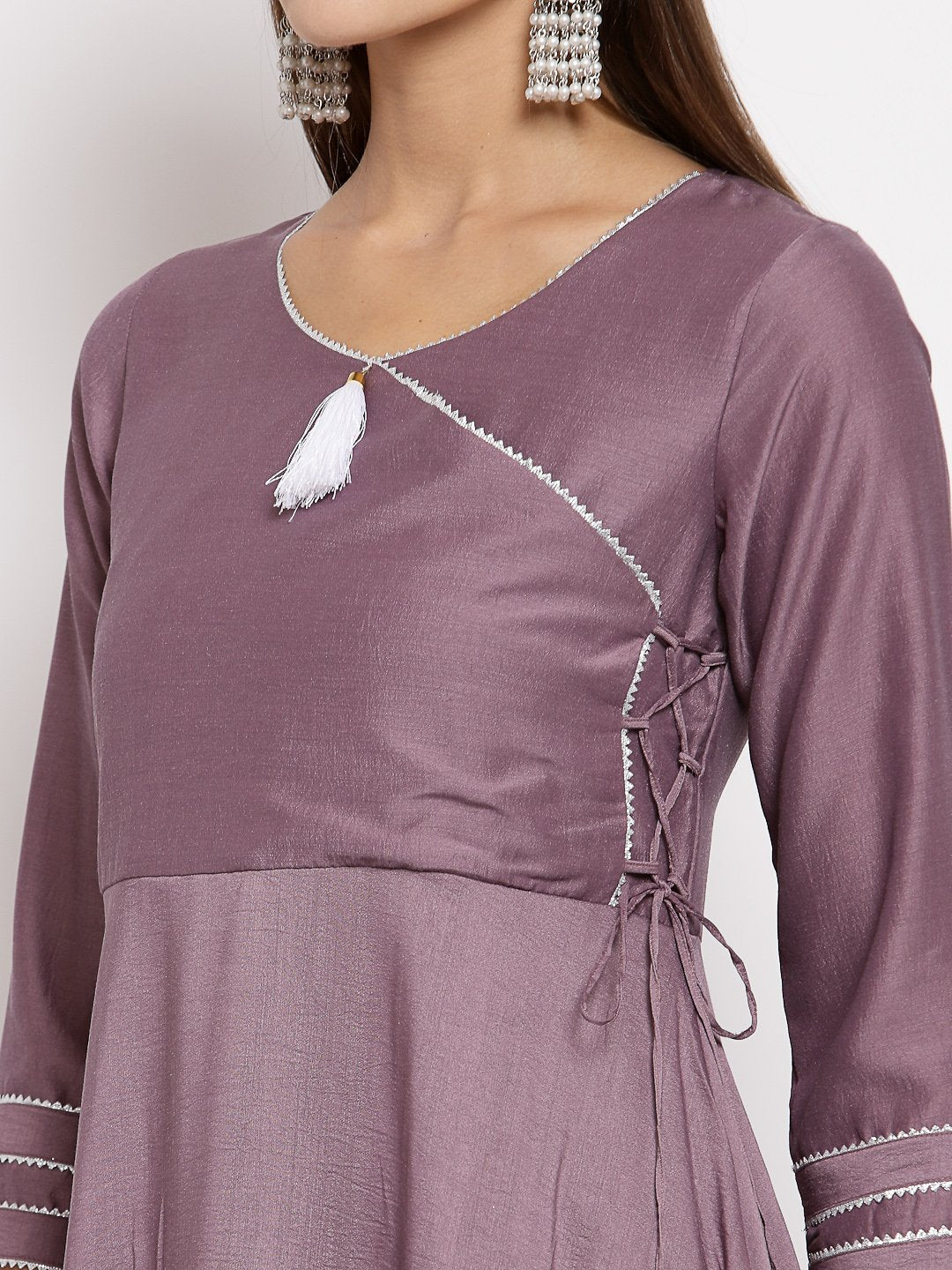Women Purple Kurta with Printed dupatta Set by Myshka