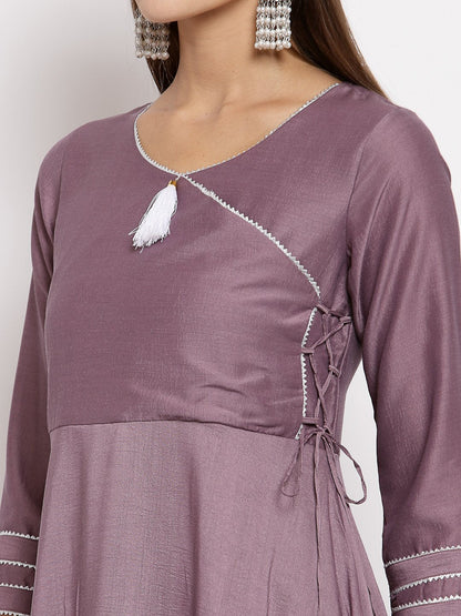 Women Purple Kurta with Printed dupatta Set by Myshka