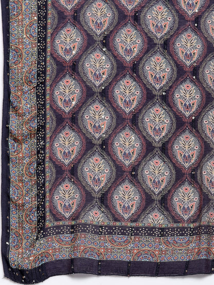 Women Purple Kurta with Printed dupatta Set by Myshka