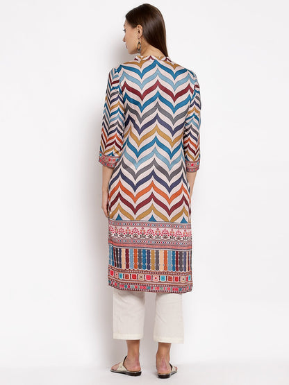 Women Multicoloured Silk Printed Kurta by Myshka (