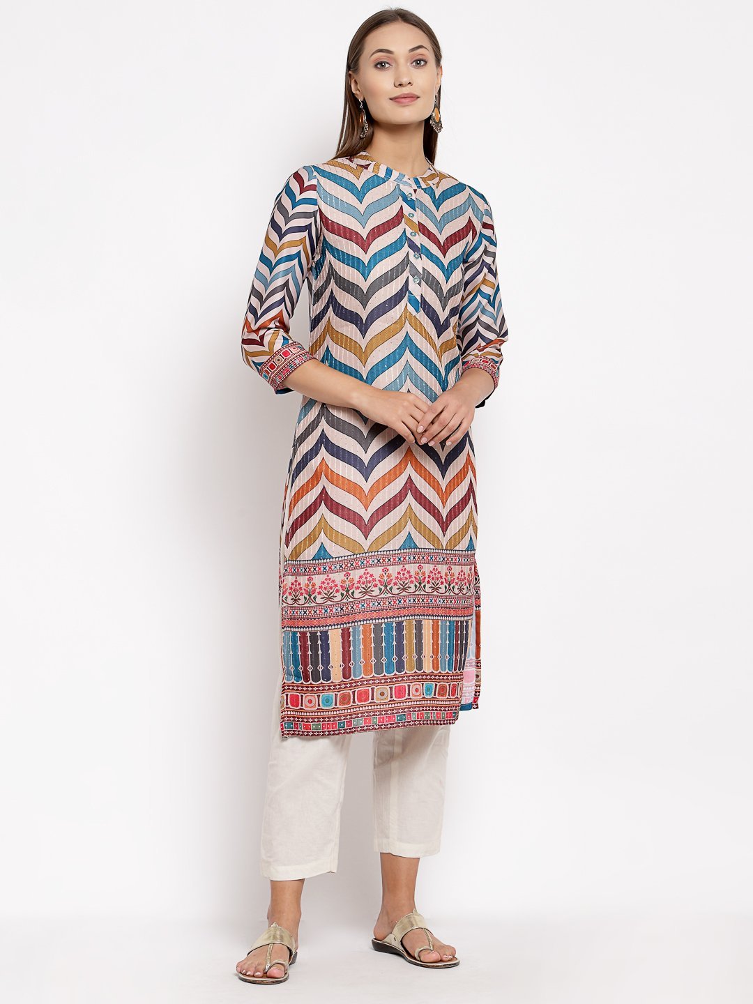 Women Multicoloured Silk Printed Kurta by Myshka (