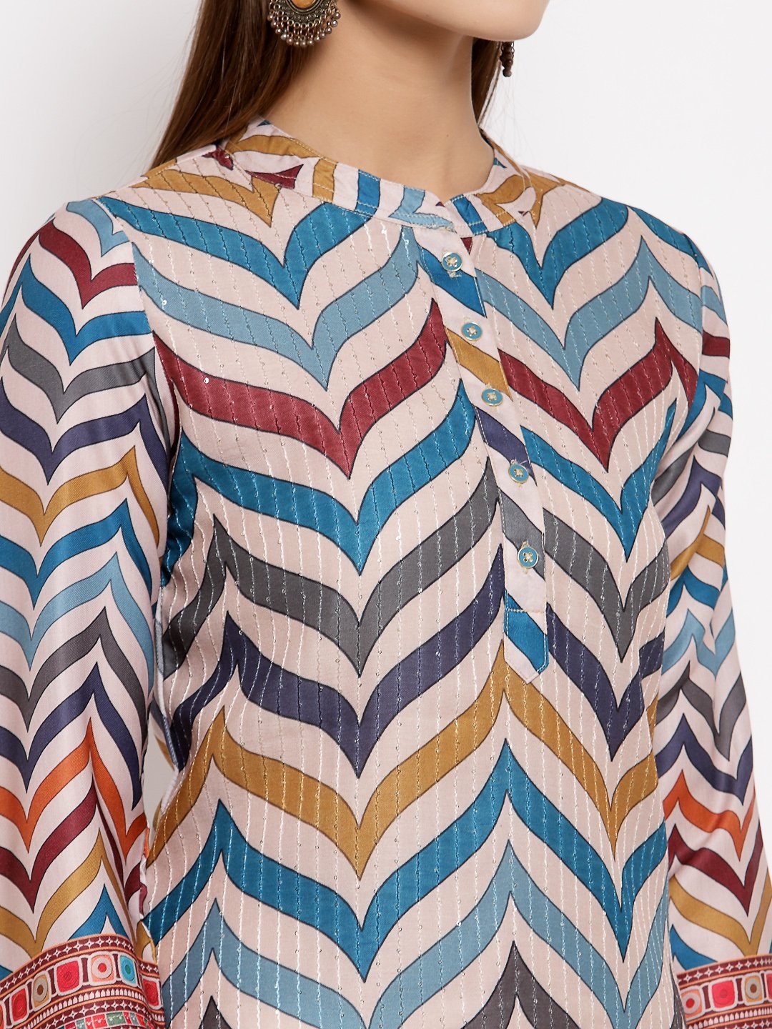 Women Multicoloured Silk Printed Kurta by Myshka (
