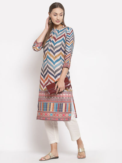 Women Multicoloured Silk Printed Kurta by Myshka (