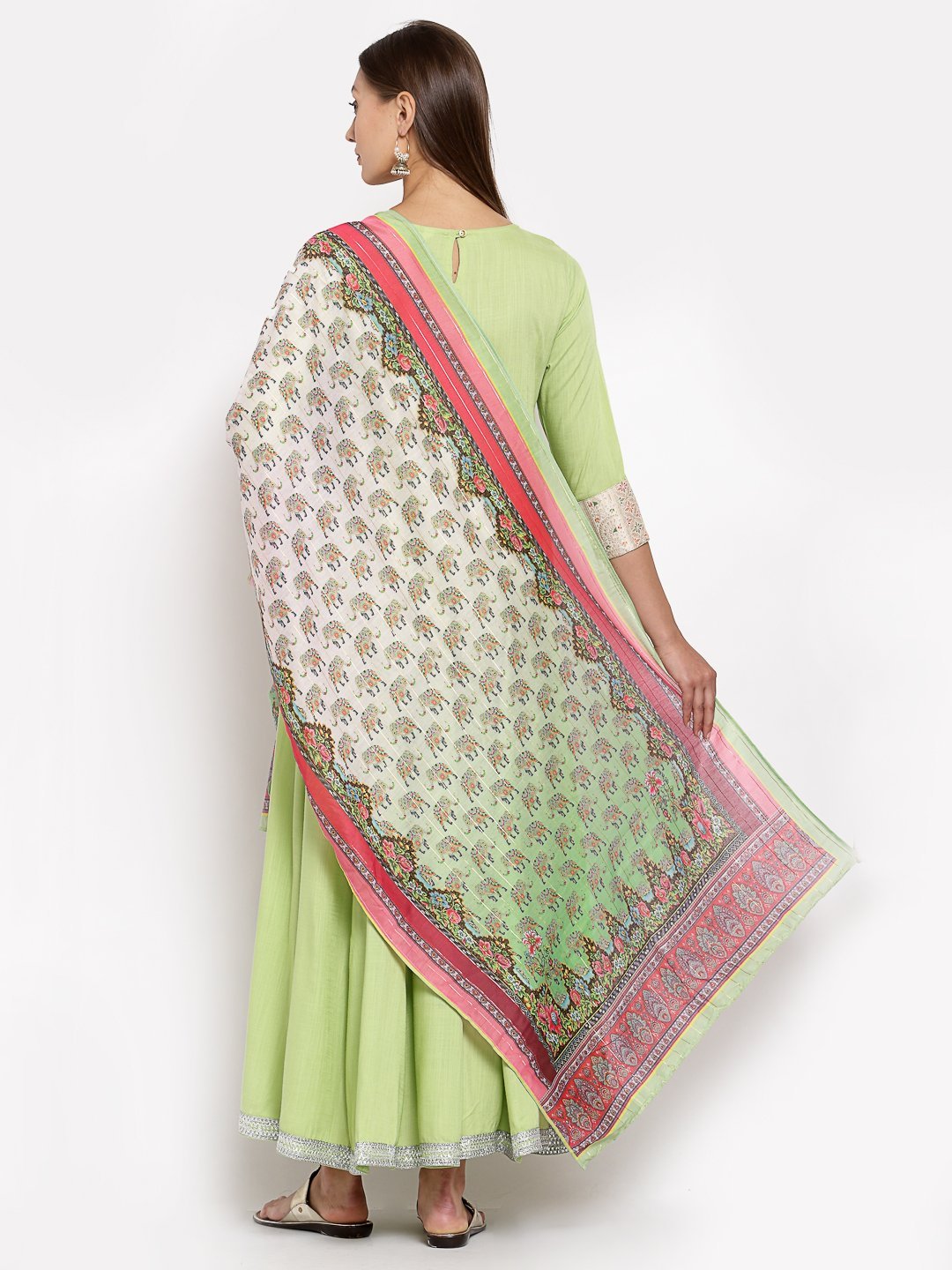 Women Green Anarkali Kurta with Dupatta Set by Myshka (