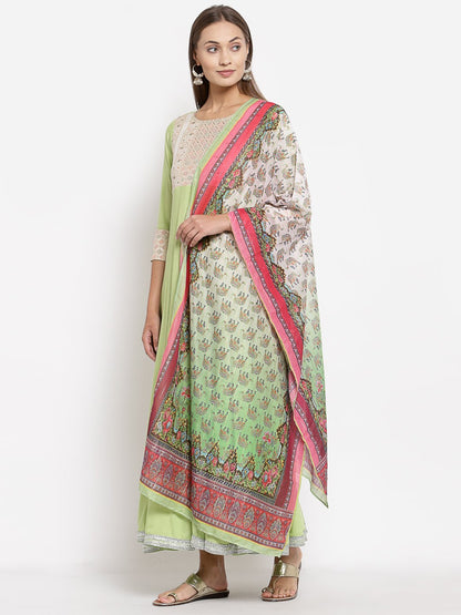Women Green Anarkali Kurta with Dupatta Set by Myshka (