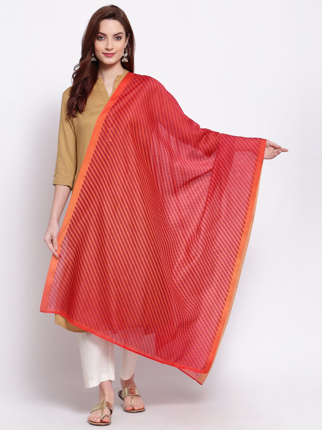 Women's Red Cotton Silk Printed Casual Dupatta