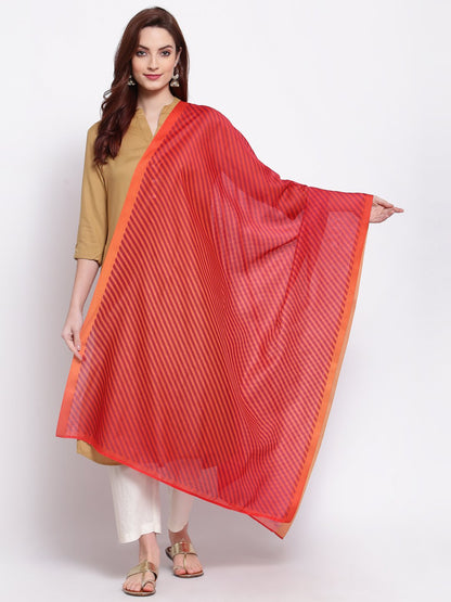Women's Red Cotton Silk Printed Casual Dupatta