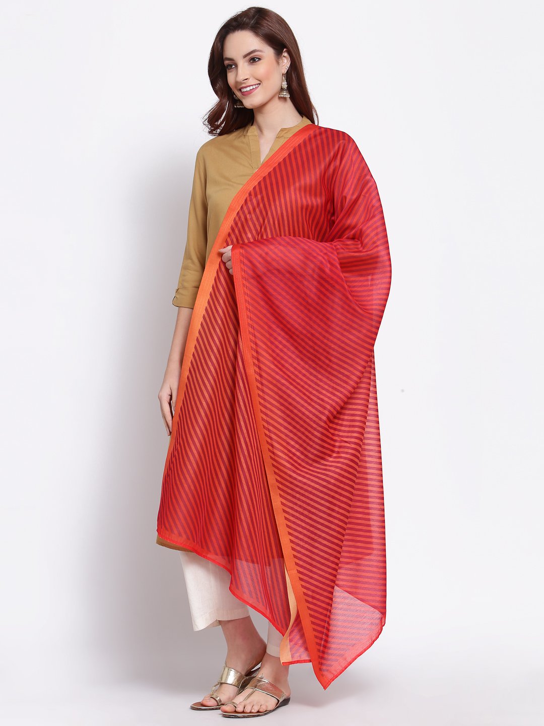 Women's Red Cotton Silk Printed Casual Dupatta