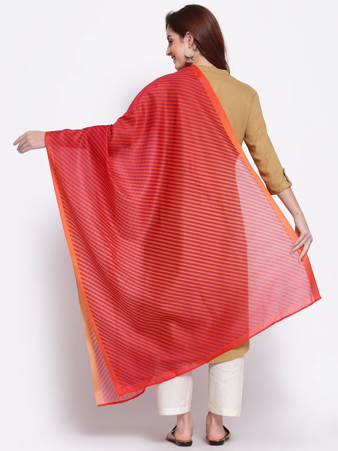 Women's Red Cotton Silk Printed Casual Dupatta